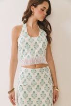 Load image into Gallery viewer, NEWEST ARRIVAL Green Botanical Fringe Midi Skirt Set
