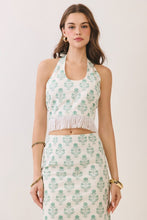 Load image into Gallery viewer, NEWEST ARRIVAL Green Botanical Fringe Midi Skirt Set
