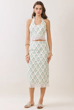 Load image into Gallery viewer, NEWEST ARRIVAL Green Botanical Fringe Midi Skirt Set
