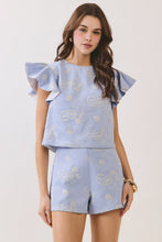 Load image into Gallery viewer, NEWEST ARRIVAL Blue Paisley Embroidered Shorts Set
