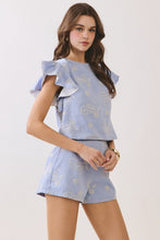 Load image into Gallery viewer, NEWEST ARRIVAL Blue Paisley Embroidered Shorts Set
