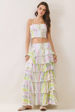 Load image into Gallery viewer, LAST ONE Pink/Green Floral Tiered Maxi Skirt Set
