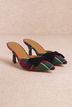 Load image into Gallery viewer, NEWEST ARRIVAL Green/Red Plaid Bow Kitten Heel Mules
