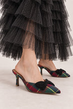 Load image into Gallery viewer, NEWEST ARRIVAL Green/Red Plaid Bow Kitten Heel Mules
