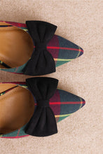 Load image into Gallery viewer, NEWEST ARRIVAL Green/Red Plaid Bow Kitten Heel Mules
