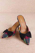 Load image into Gallery viewer, NEWEST ARRIVAL Green/Red Plaid Bow Kitten Heel Mules
