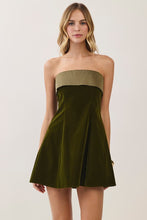 Load image into Gallery viewer, NEWEST ARRIVAL *PREORDER 10/8* Olive Velvet Contrast Strapless Dress
