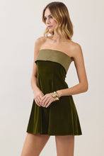 Load image into Gallery viewer, NEWEST ARRIVAL *PREORDER 10/8* Olive Velvet Contrast Strapless Dress
