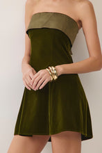 Load image into Gallery viewer, NEWEST ARRIVAL *PREORDER 10/8* Olive Velvet Contrast Strapless Dress
