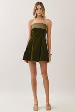 Load image into Gallery viewer, NEWEST ARRIVAL *PREORDER 10/8* Olive Velvet Contrast Strapless Dress
