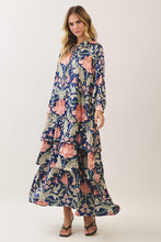 Load image into Gallery viewer, NEWEST ARRIVAL *PREORDER 10/6* Navy Floral Tiered Long Sleeve Maxi Dress
