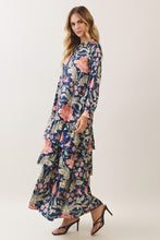 Load image into Gallery viewer, NEWEST ARRIVAL *PREORDER 10/6* Navy Floral Tiered Long Sleeve Maxi Dress
