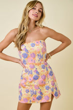 Load image into Gallery viewer, NEWEST ARRIVAL Yellow Multi Color Floral Jacquard Strapless Mini Dress
