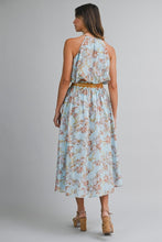 Load image into Gallery viewer, NEWEST ARRIVAL Blue/Brown Floral Halter Bubble Midi Skirt Set
