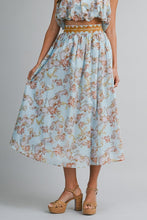 Load image into Gallery viewer, NEWEST ARRIVAL Blue/Brown Floral Halter Bubble Midi Skirt Set

