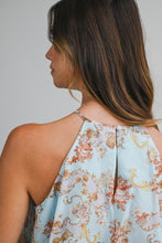 Load image into Gallery viewer, NEWEST ARRIVAL Blue/Brown Floral Halter Bubble Midi Skirt Set
