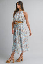 Load image into Gallery viewer, NEWEST ARRIVAL Blue/Brown Floral Halter Bubble Midi Skirt Set
