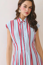 Load image into Gallery viewer, NEWEST ARRIVAL Blue/Red Striped Button Down Midi Dress
