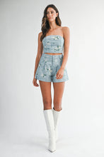 Load image into Gallery viewer, NEWEST ARRIVAL Denim Floral Beaded Tube Shorts Set
