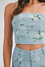Load image into Gallery viewer, NEWEST ARRIVAL Denim Floral Beaded Tube Shorts Set
