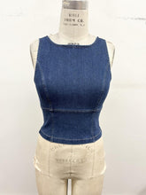Load image into Gallery viewer, NEWEST ARRIVAL Denim Fitted Crop Top
