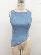 Load image into Gallery viewer, NEWEST ARRIVAL Denim Asymmetrical Sleeveless Blouse
