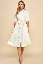 Load image into Gallery viewer, Cream Satin Sequin Detail Button Down Midi Dress

