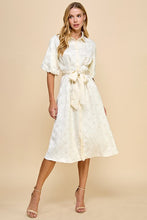 Load image into Gallery viewer, Cream Satin Sequin Detail Button Down Midi Dress

