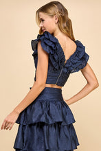 Load image into Gallery viewer, Navy Shimmer Ruffle Skirt Set
