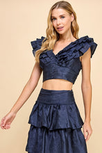 Load image into Gallery viewer, Navy Shimmer Ruffle Skirt Set
