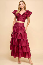 Load image into Gallery viewer, SALE Burgundy Shimmer Ruffle Skirt Set

