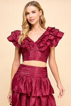 Load image into Gallery viewer, SALE Burgundy Shimmer Ruffle Skirt Set

