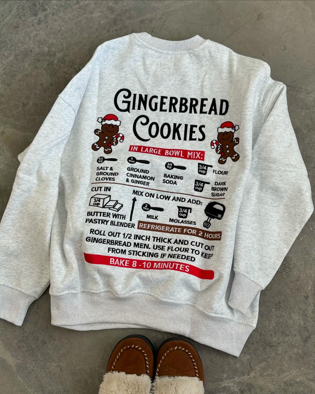 Gray Gingerbread Recipe Embroidered Crewneck