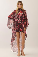 Load image into Gallery viewer, NEWEST ARRIVAL *PREORDER 10/20* Dark Plum Floral High Low Cape Dress
