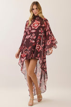 Load image into Gallery viewer, NEWEST ARRIVAL *PREORDER 10/20* Dark Plum Floral High Low Cape Dress
