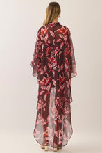 Load image into Gallery viewer, NEWEST ARRIVAL *PREORDER 10/20* Dark Plum Floral High Low Cape Dress
