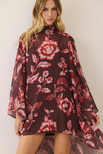Load image into Gallery viewer, NEWEST ARRIVAL *PREORDER 10/20* Dark Plum Floral High Low Cape Dress
