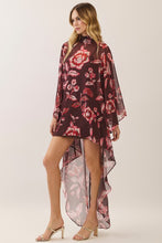 Load image into Gallery viewer, NEWEST ARRIVAL *PREORDER 10/20* Dark Plum Floral High Low Cape Dress
