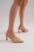 Load image into Gallery viewer, NEWEST ARRIVAL Taupe Bow Mule Heels
