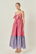 Load image into Gallery viewer, NEWEST ARRIVAL Multi Brown Striped  Front Bow Maxi Dress

