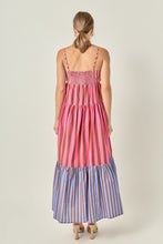 Load image into Gallery viewer, NEWEST ARRIVAL Multi Brown Striped  Front Bow Maxi Dress
