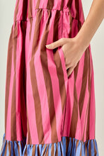 Load image into Gallery viewer, NEWEST ARRIVAL Multi Brown Striped  Front Bow Maxi Dress
