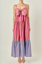Load image into Gallery viewer, NEWEST ARRIVAL Multi Brown Striped  Front Bow Maxi Dress
