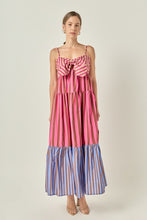 Load image into Gallery viewer, NEWEST ARRIVAL Multi Brown Striped  Front Bow Maxi Dress
