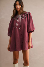 Load image into Gallery viewer, LAST ONE Burgundy Peter Pan Collar Button Down Dress

