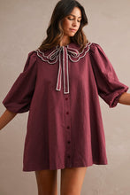 Load image into Gallery viewer, LAST ONE Burgundy Peter Pan Collar Button Down Dress

