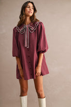 Load image into Gallery viewer, LAST ONE Burgundy Peter Pan Collar Button Down Dress
