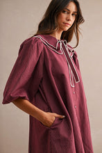 Load image into Gallery viewer, LAST ONE Burgundy Peter Pan Collar Button Down Dress
