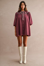 Load image into Gallery viewer, LAST ONE Burgundy Peter Pan Collar Button Down Dress
