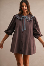 Load image into Gallery viewer, NEWEST ARRIVAL Brown Peter Pan Collar Button Down Dress
